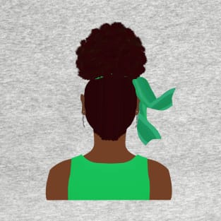 High Afro Puff Ponytail with Green Outfit (Light Gray Background) T-Shirt